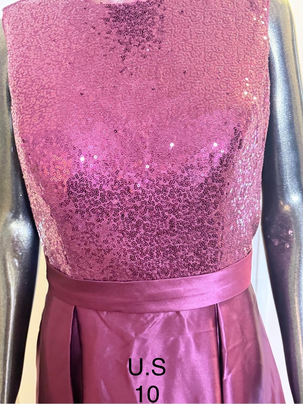 Women's Formal Sequin Bodice Dress in Deep Pink